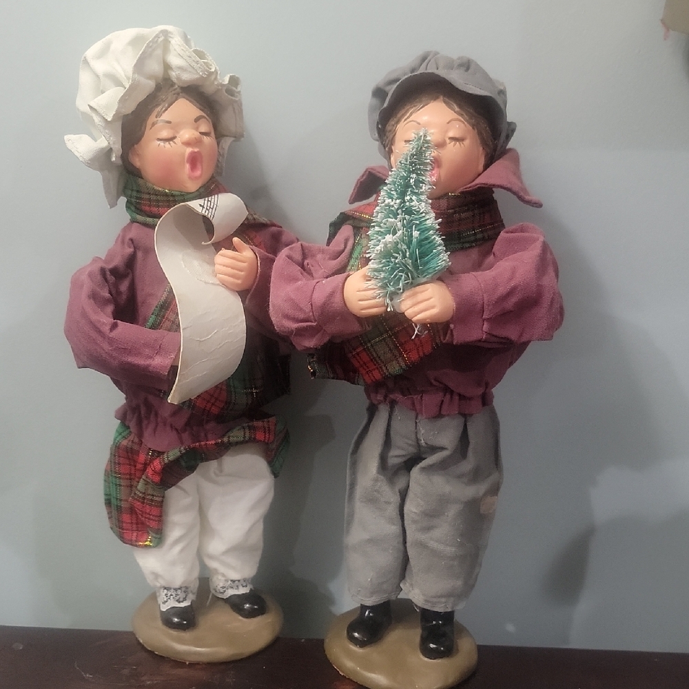 Festive Fabric Mache Christmas Caroler Figurines